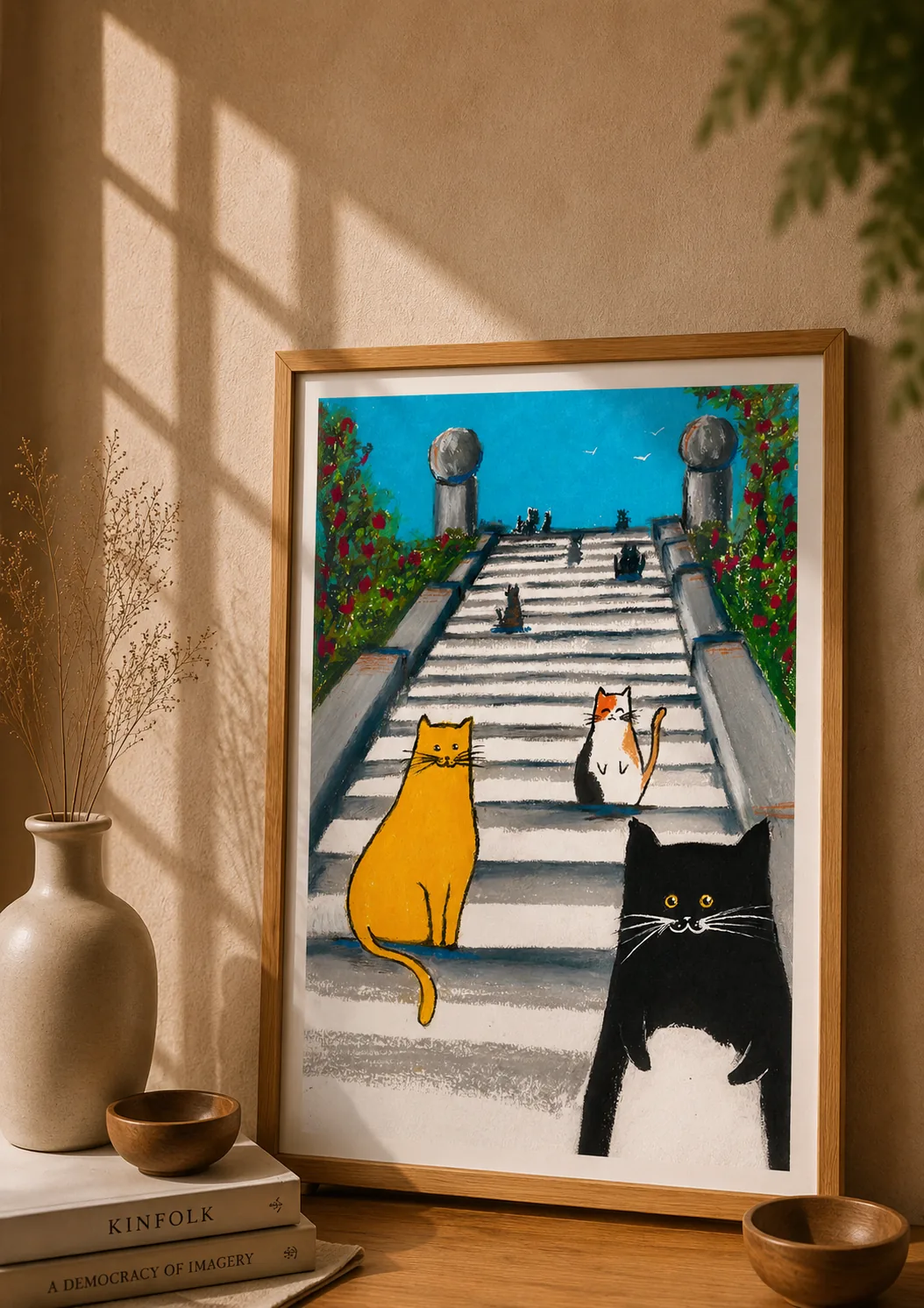 "Gatos Escadas Monumentais" - Poster Ilustração